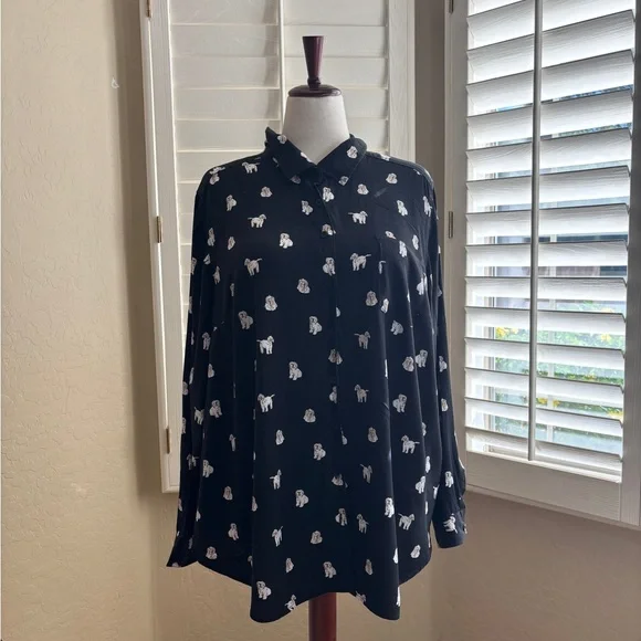 Torrid Dog Pattern Black Blouse Lizzie Shirt LS Women’s Size 3 3X Oversized - Picture 1 of 10